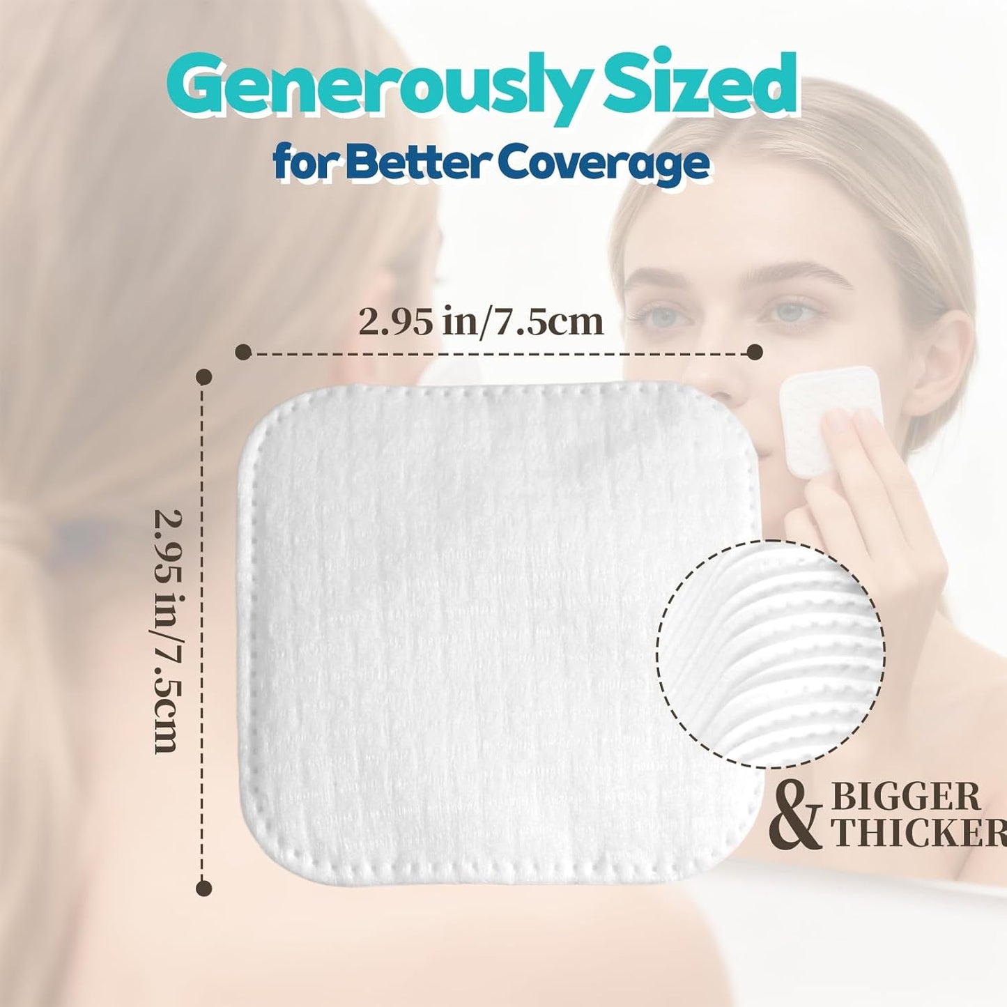 Large Cotton Pads for Face - Lint-Free, Triple-Layer Makeup Remover Rounds | 70 Count