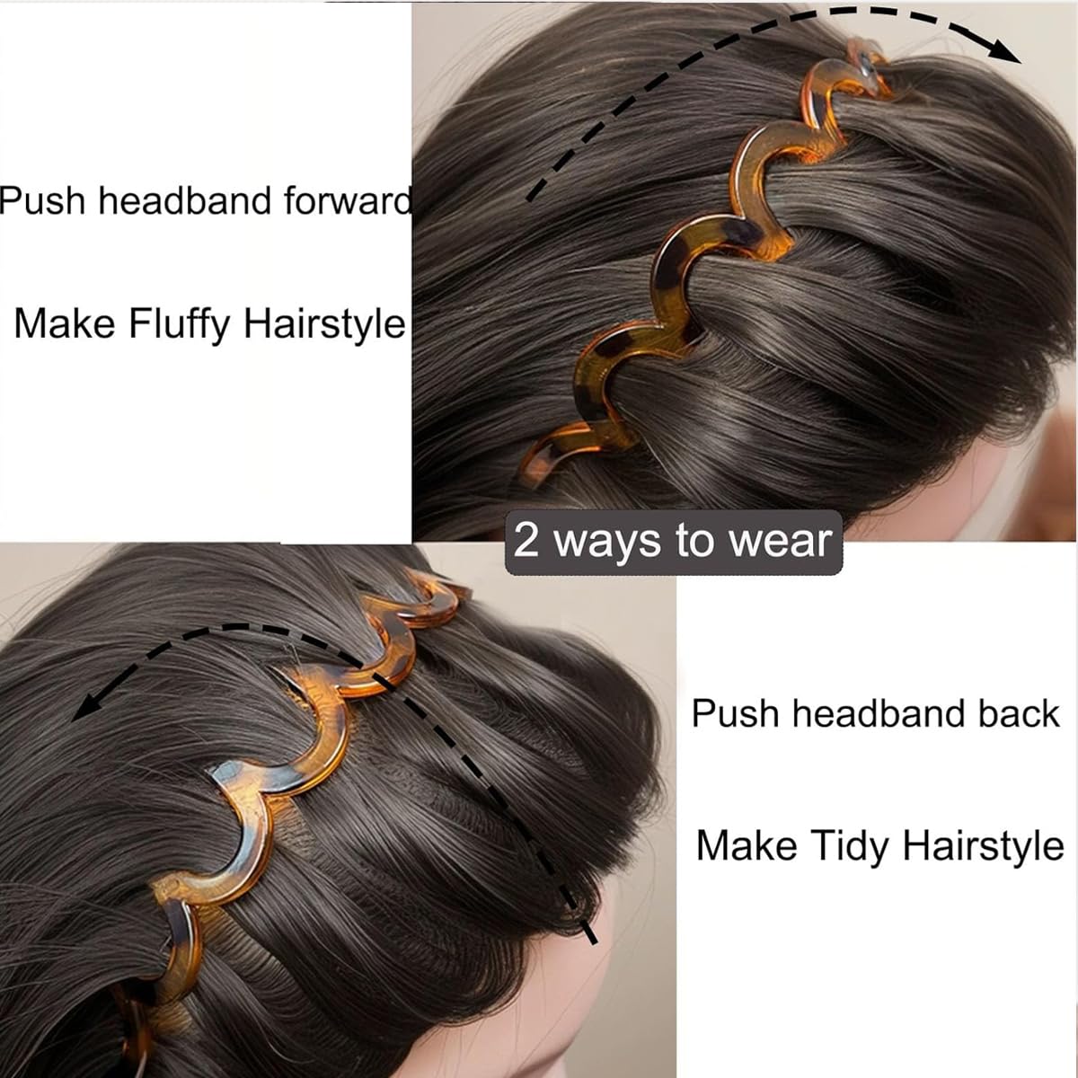 Zig Zag Headbands | U-Shaped Hair Comb with Slanted Teeth - Flexible, Lightweight, No Headache Styling Accessory for 90s Retro Look
