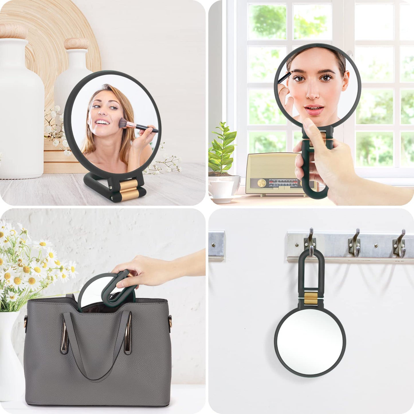 Martvex 40X Magnifying Handheld Mirror, Double Sided Hand Mirrors with 1X 40X Magnification, Travel Hand Held Mirror, 360°Rotation Pedestal Folding Makeup Vanity Mirror (Black)
