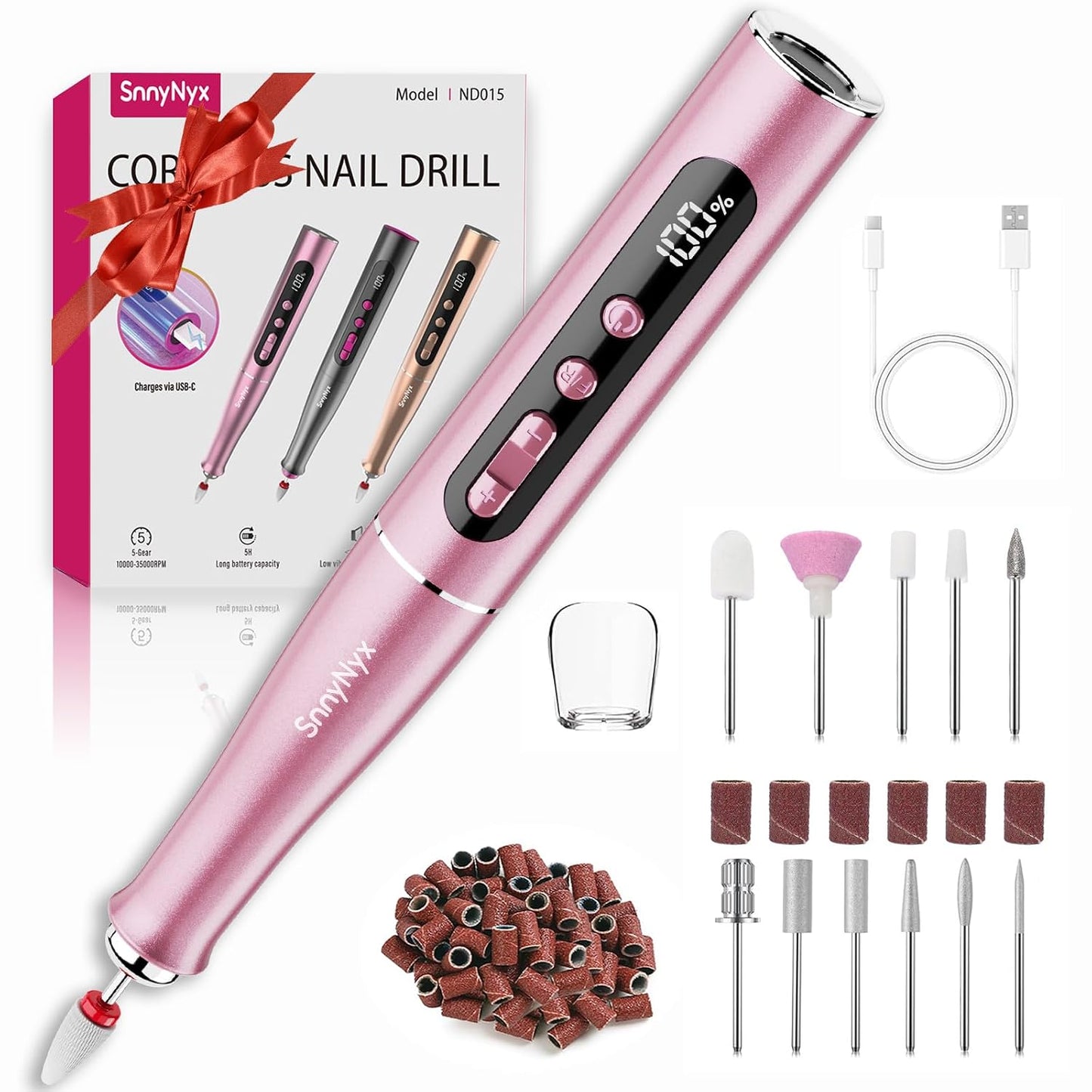 Electric Nail Drill - Professional 35000RPM Cordless Acrylic Nail Kit | Matte Gray Manicure & Pedicure Tool