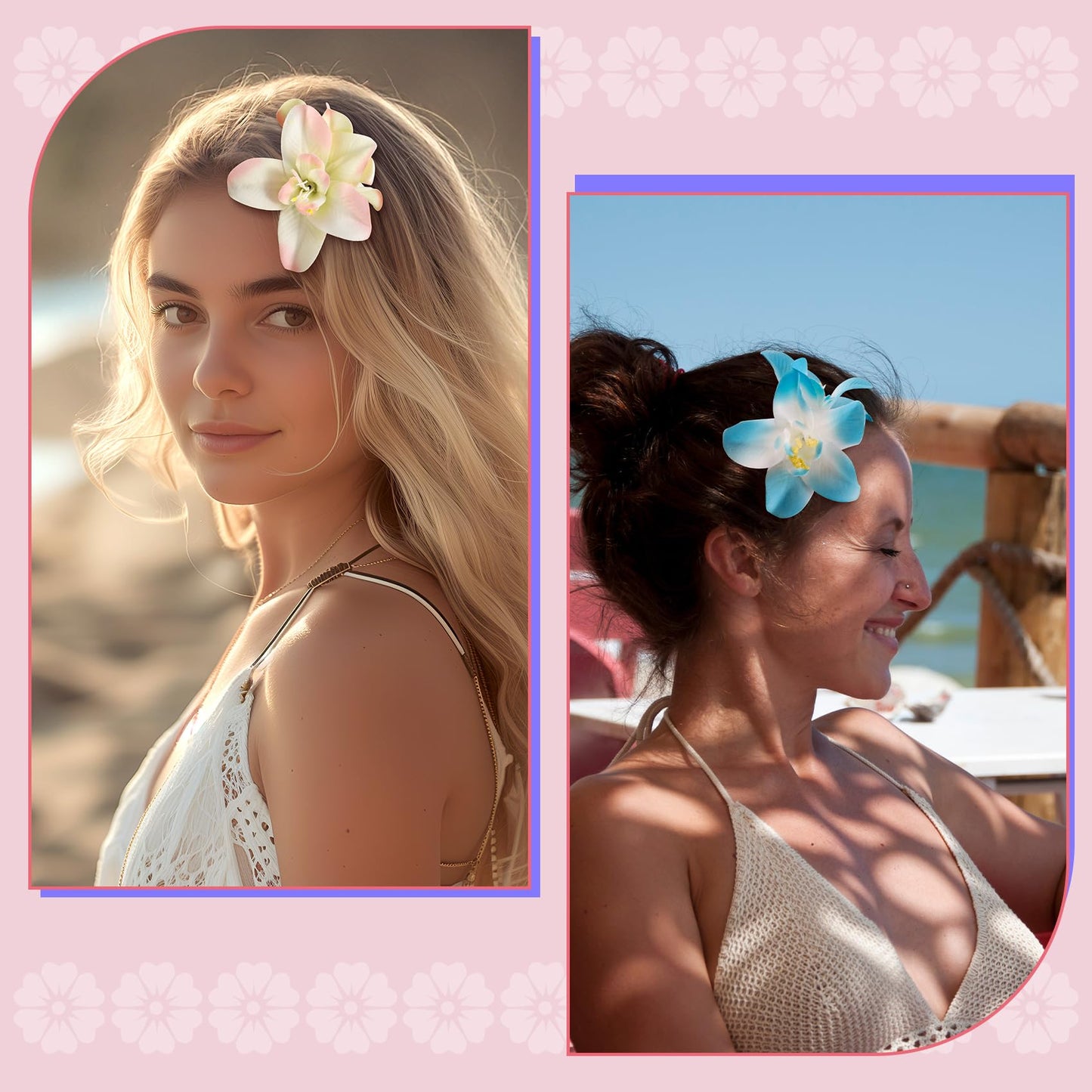 SmallCat 4 Pcs Hawaiian Flower Hair Clips, X Inch Artificial Tropical Flower Clips for Hair, Hibiscus Hair Clip, Flowers Hair Accessories for Women Beach Seaside Wedding Vacation Party (4 Colors)