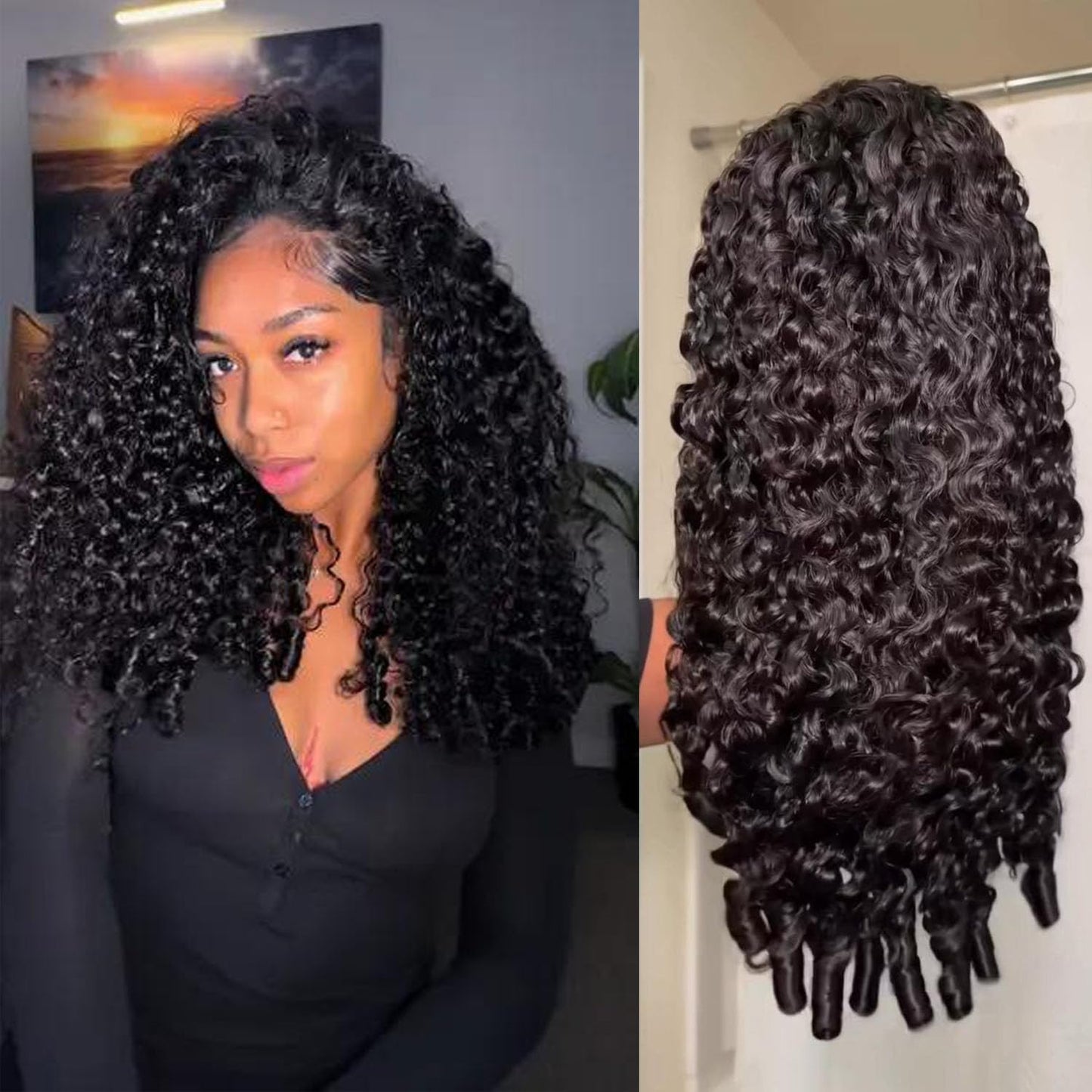 Burmese Curly Human Hair Half Wig - 18 Inch 200% Density Glueless Deep Wave | Natural Color, Seamless Flip Over Design
