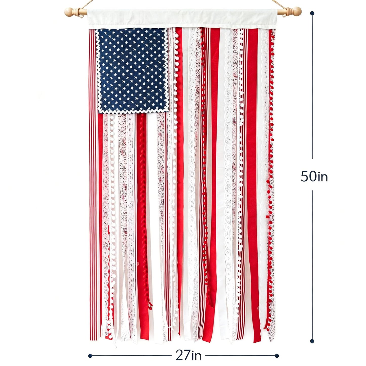 Lighted Rag American Flag Banner, 4 x 2.3 Ft American Flag Banner, 4th of July Decorations Independence Day Retro American Flags Bunting for Outdoor Garden Yard Home Party (2pcs)