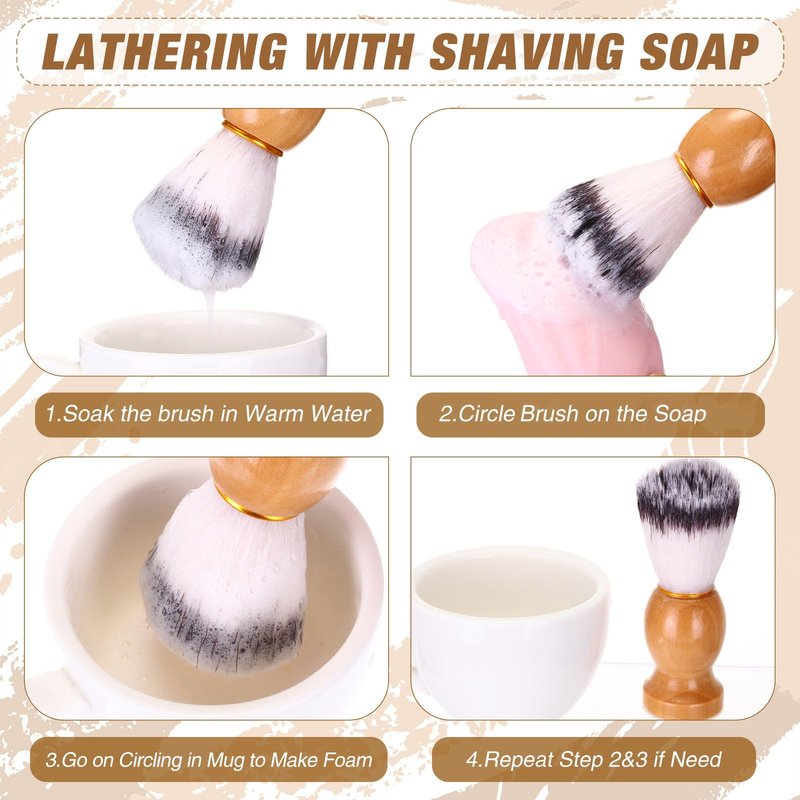 2 Pack Men Shaving Brush,Wet Shave Using Cream & Soap Synthetic Hair Tool with Hard Wood Handle Synthetic Travel Paint Brush for Men Valentine Gifts Hair Salon Tool Home(Brown,Classic)