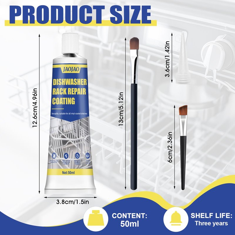 JAOJAO Dishwasher Rack Repair Coating, Dishwasher Rack Repair Kit Strong Waterproof Protection High and Low Temperature Resistant Safe Formula for Dishwashers and Vinyl Rack Restoration, 50ml White