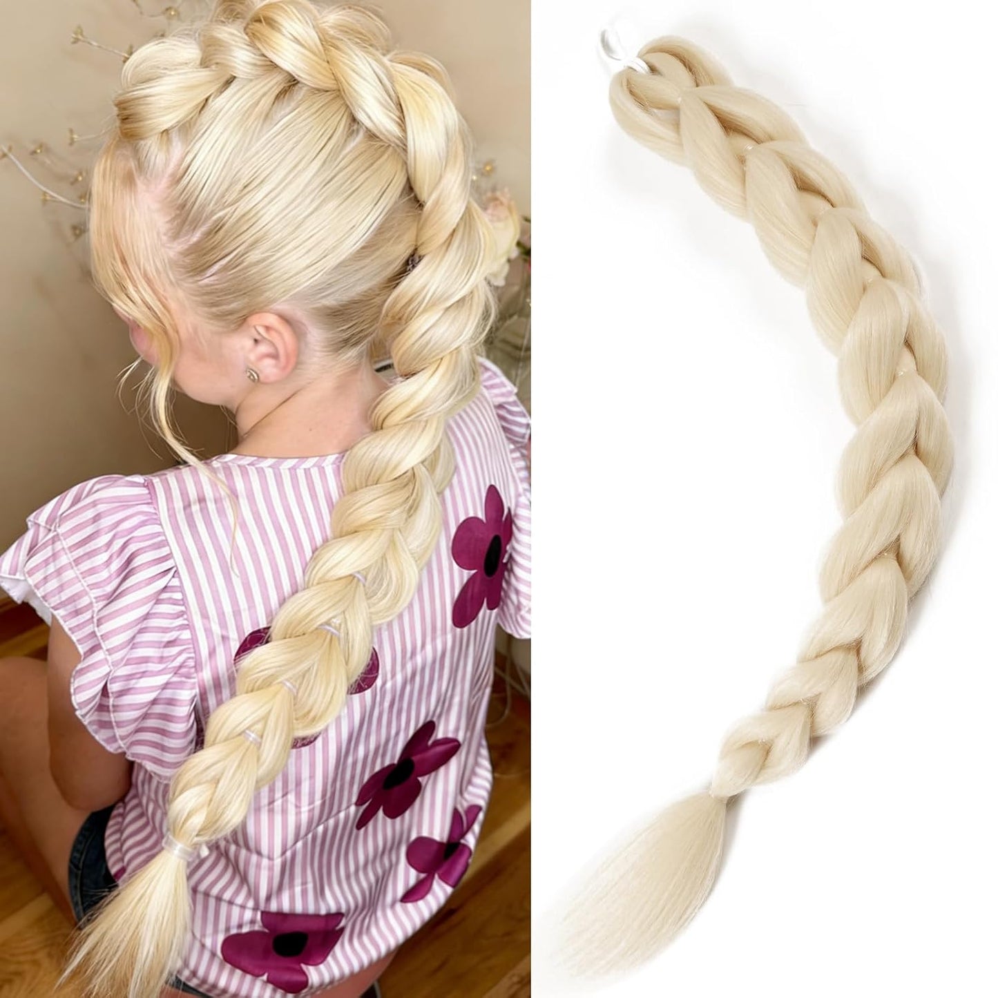 24-Inch Purple Braids Ponytail Hair Extensions - Synthetic Pre-Braided Hair for Halloween Cosplay