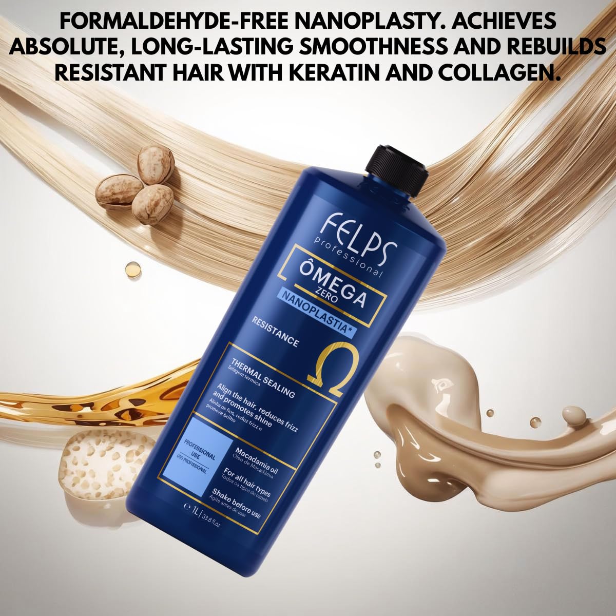 Felps Professional Omega Zero Nanoplastia Treatment - Thermal Sealing & Strengthening Shampoo Set | 33.8 fl oz & 16.9 fl oz