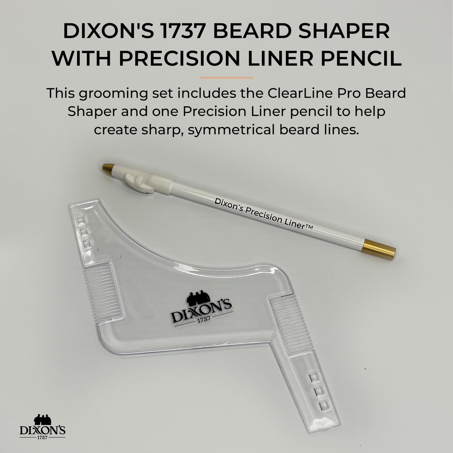 Dixon's 1737 Clear Line Pro Beard Shaper Tool for Men with Precision Liner Pencil, Transparent Beard Line Up Guide Template with Comb Edges Neckline and Cheek Line Trimming