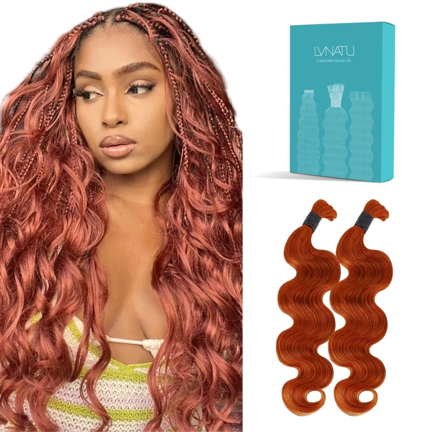 Body Wave Boho Human Hair Braiding - Easy to Style Knotless Braids, 2 Bundles, 100g, 22 Inch, Jet Black