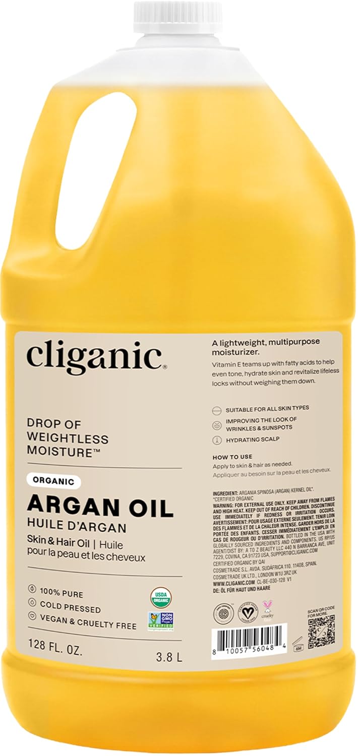 Cliganic Organic Argan Oil - 100% Pure Cold Pressed Carrier Oil for Hair, Face & Skin | 4 oz