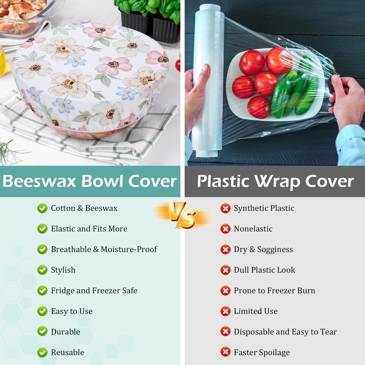 Revahope 5-Size Reusable Beeswax Elastic Bowl Covers for Bread Proofing, Cotton Cloth Flexible Beeswax Wraps for Sourdough Cover and Food Storage Shower Caps for Sourdough Bread Supplies Tools