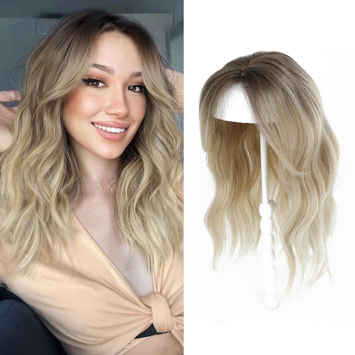 Wavy Hair Topper for Women - 16 Inch Full Coverage Hair Piece | Natural Blending, Easy to Wear