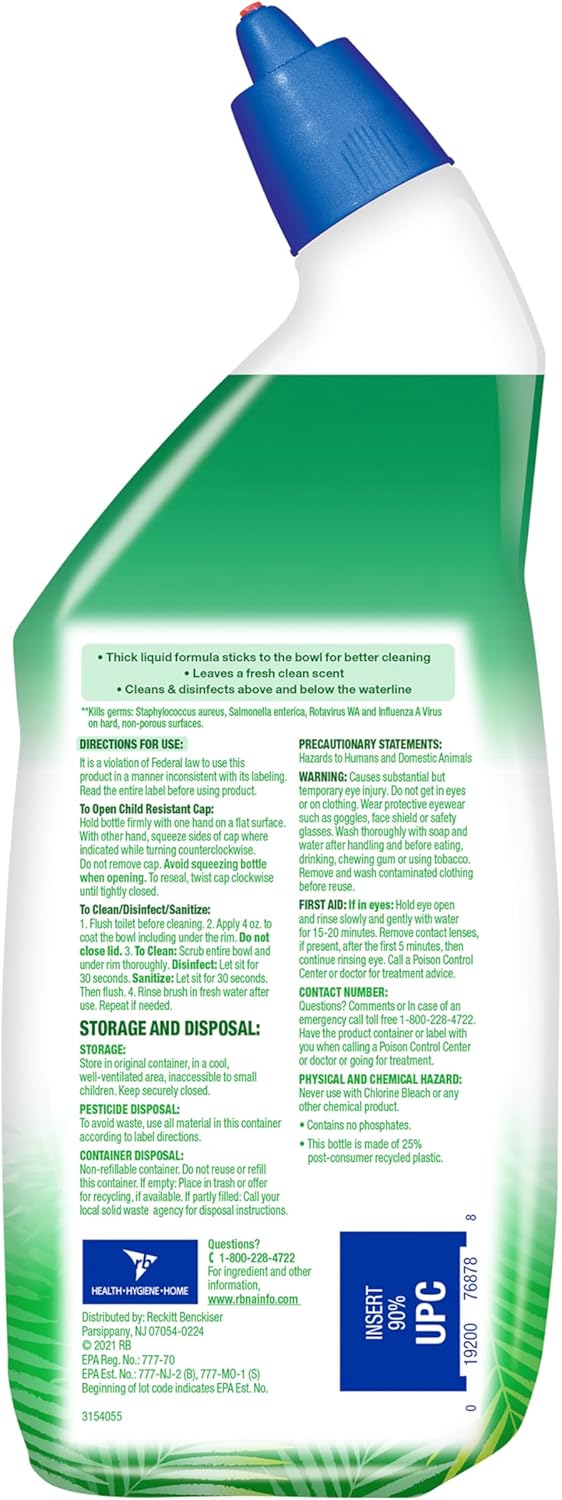 Lysol Toilet Bowl Cleaner Gel - Powerful Disinfectant & Stain Remover | Forest Rain Scent, 24oz (Pack of 2)