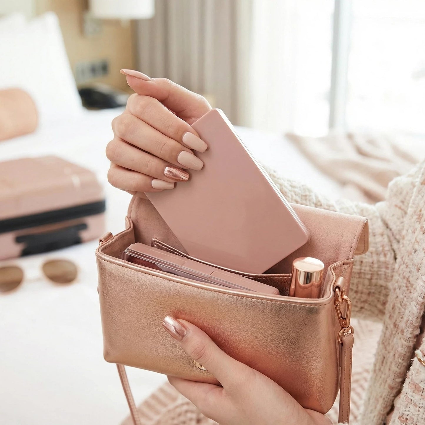 5PCS Portable Travel Makeup Brush Set With Mirror, Mini Complete Function Cosmetic Brushes Kit, Blush Brush Eyeshadow Brush With Mirror Box