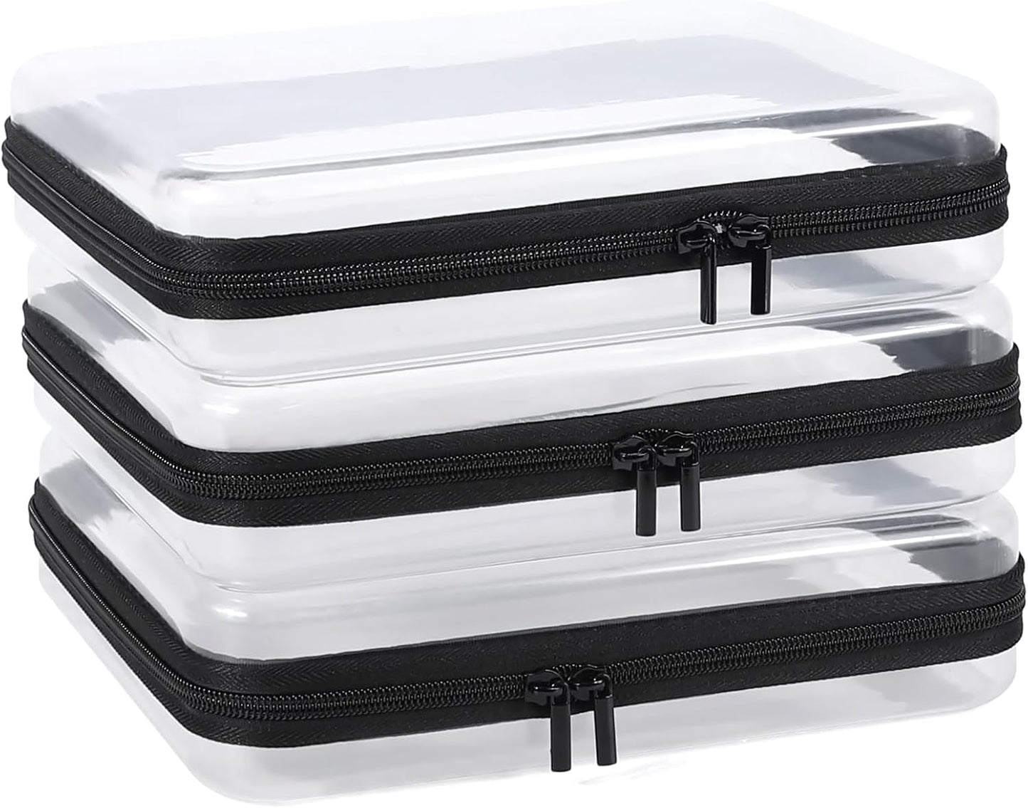 Clear Hard Shell Zipper Case - 3 Pack Waterproof Makeup Organizer & Travel Toiletry Bag | Large Size
