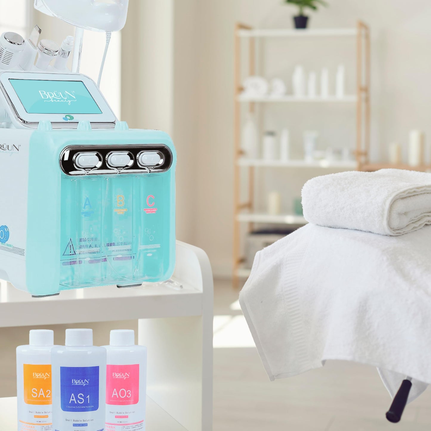 BRÜUN Aqua Facial Serums for Face Cleansing – A Pack of 400ml 3 Aqua Peeling Solution AS1, SA2, and AO3 –Skin Care Solution for Vacuum face Cleaning Jet for Home and Spa