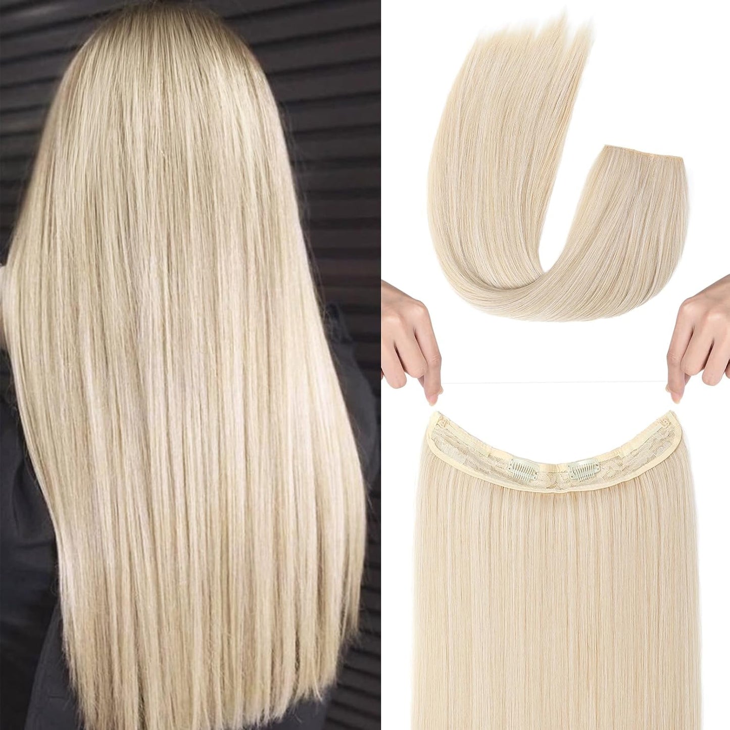 Invisible Wire Hair Extensions - Adjustable Transparent Headband with Secure Clips | Natural Black Hairpiece for Women
