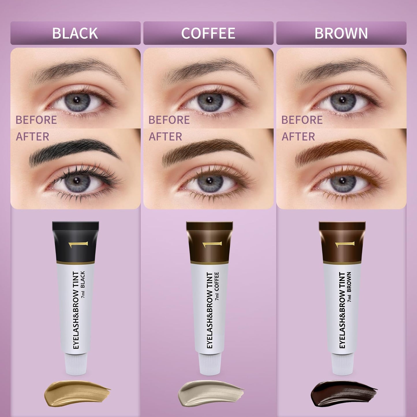 Eyelash & Eyebrow Color Kit, Black Lash & Brow Color Kit, Eyebrow Coloring Set with Natural Bushy Results, Easy Use & Salon at Home, 7ml, Black