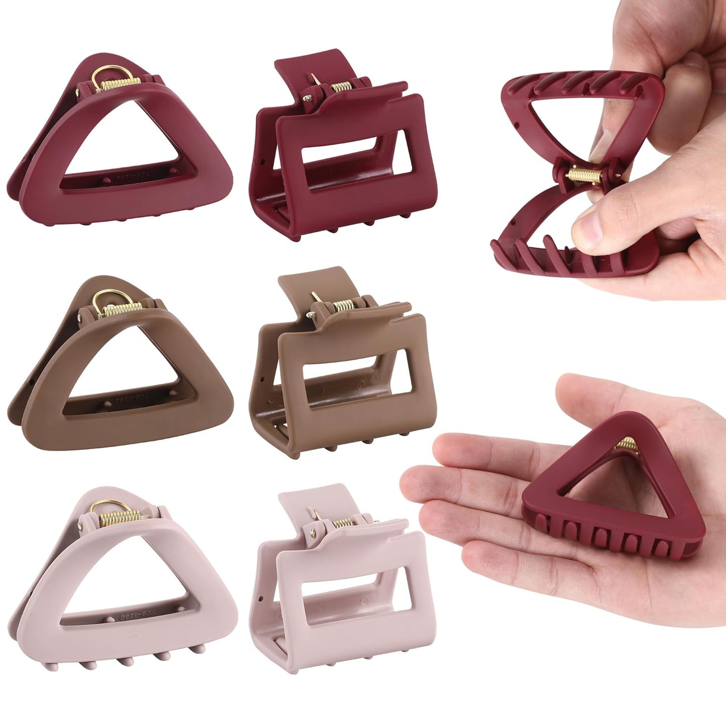 Triangle Hair Claws for Women - 6Pcs Flexible Unbreakable TPEE-Silicone Clips | Durable Non-Slip Medium Claw Set for All Hair Types