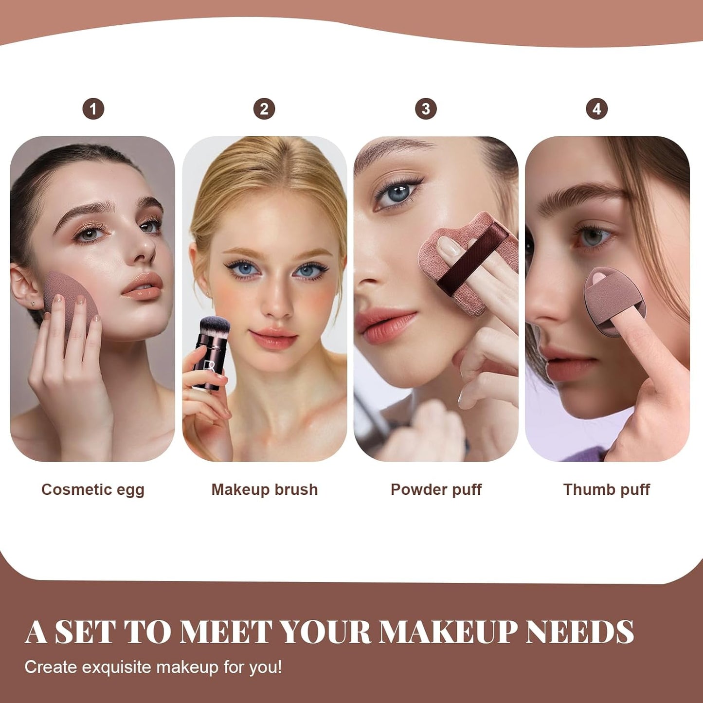 Kabuki Brush Makeup Sponge Set - 8 Essential Tools for Flawless Application | Includes Foundation Brush & Powder Puff