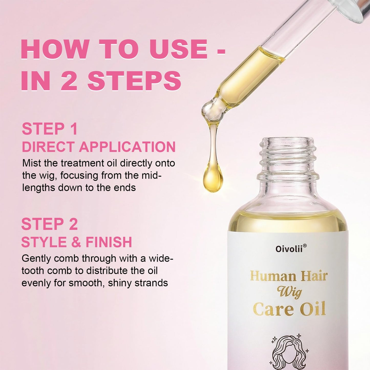 Oivolii Human Hair Wig Care Oil Spray – Professional Anti Frizz Serum, Lightweight Shine & Smoothing Hair Oil, Detangler & Heat Protectant for Real Hair Wigs & Extensions