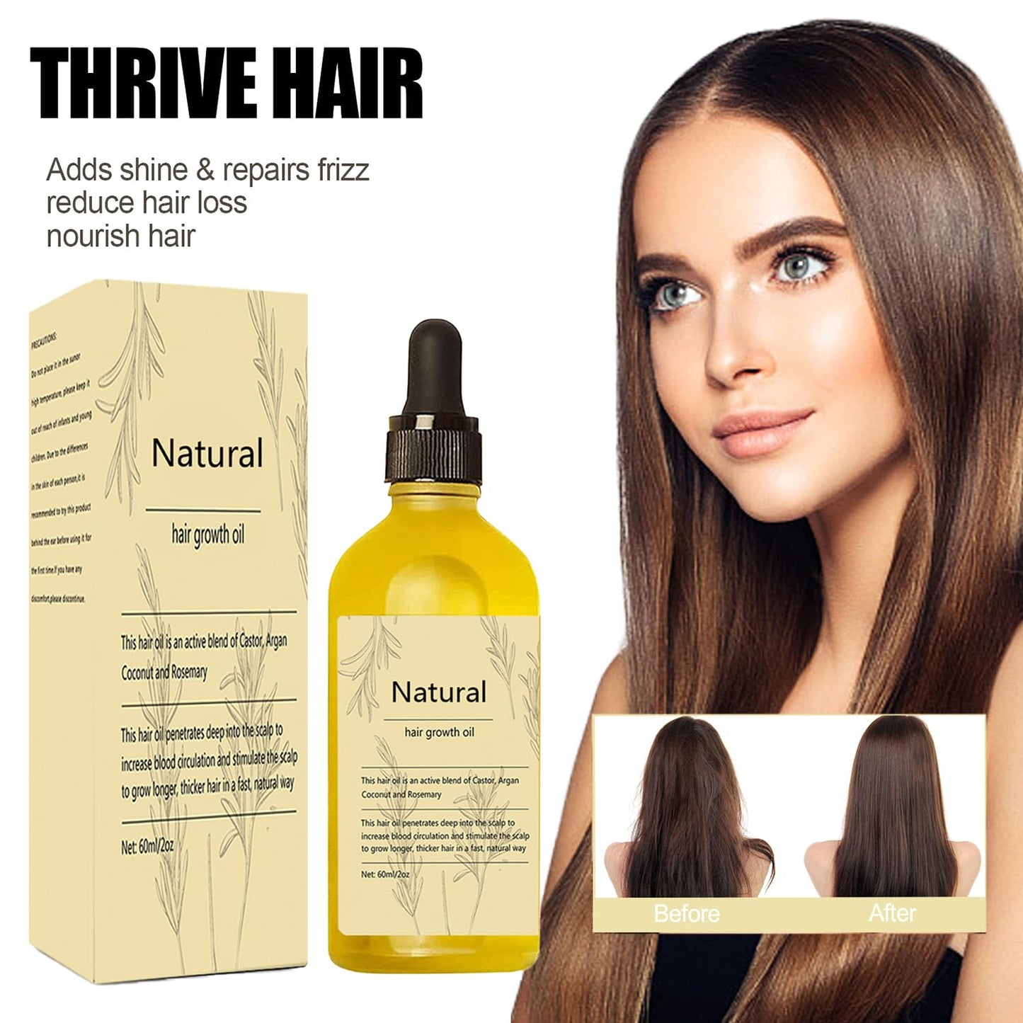 Vegan Natural Hair Growth Oil, 2 PCS Rosemary Oil for Hair Growth Organic, Hair for Dry Damaged Hair and Growth