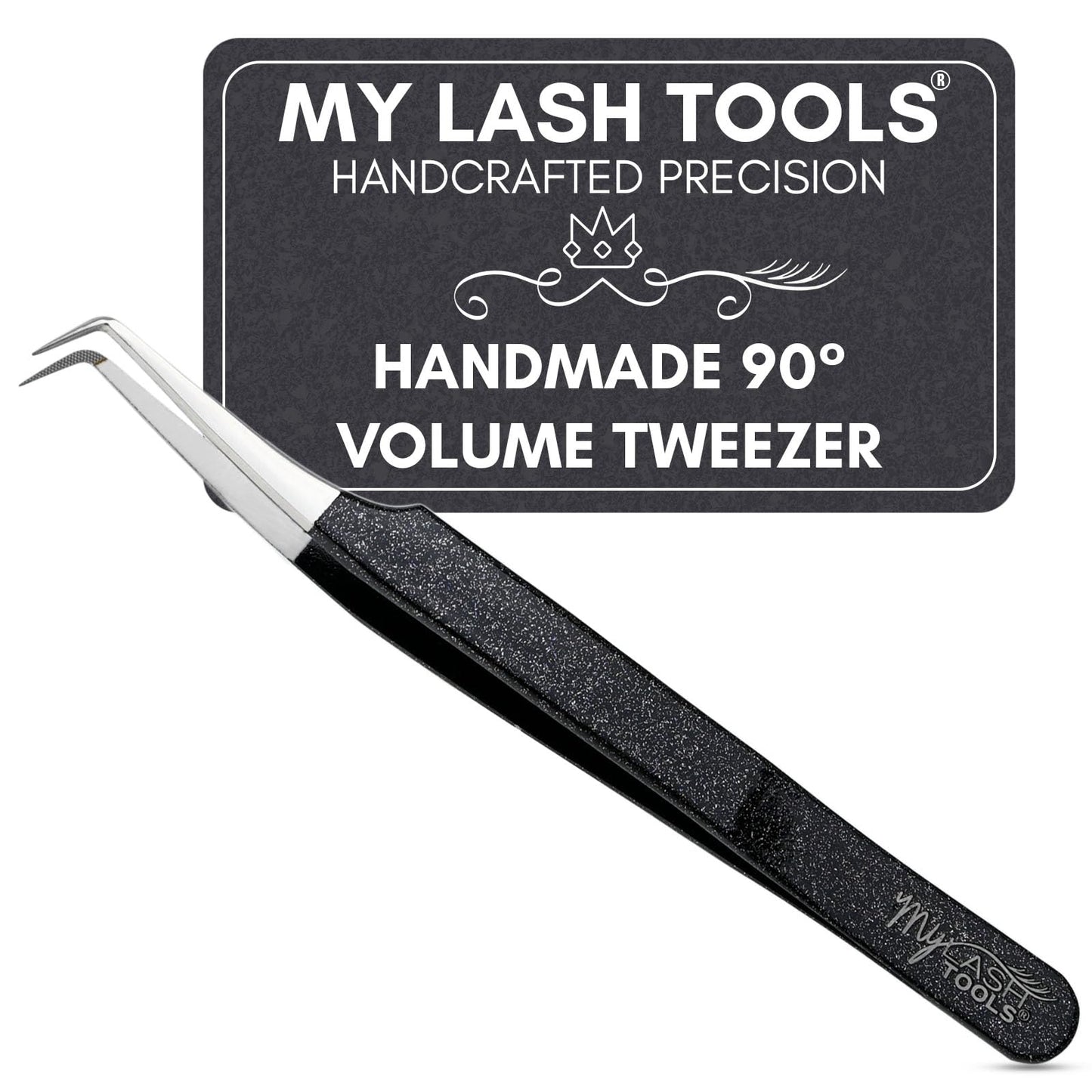 My Lash Tools 90° Volume Fiber Tip Lash Tweezers – 12cm Eyelash Extension Tweezer with Nano Grip Tip, Stainless Steel, Non-Slip Handle (Black)