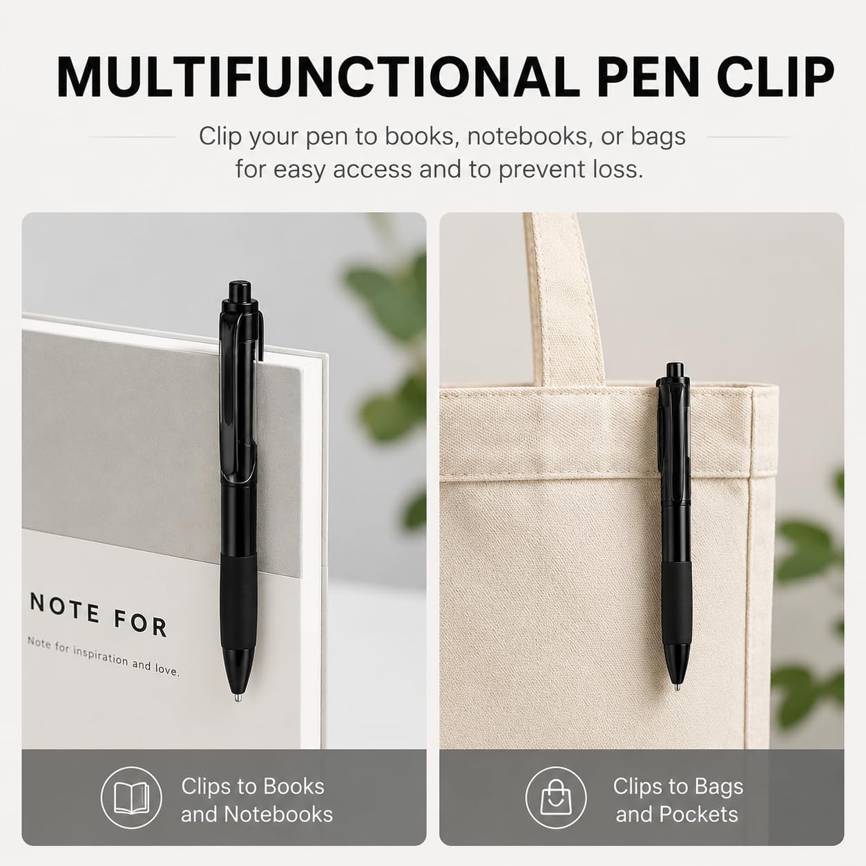 Black Gel Pens - 0.5mm Retractable Medium Point | Smooth Writing, Quick Drying, 5 Pack for Office & School