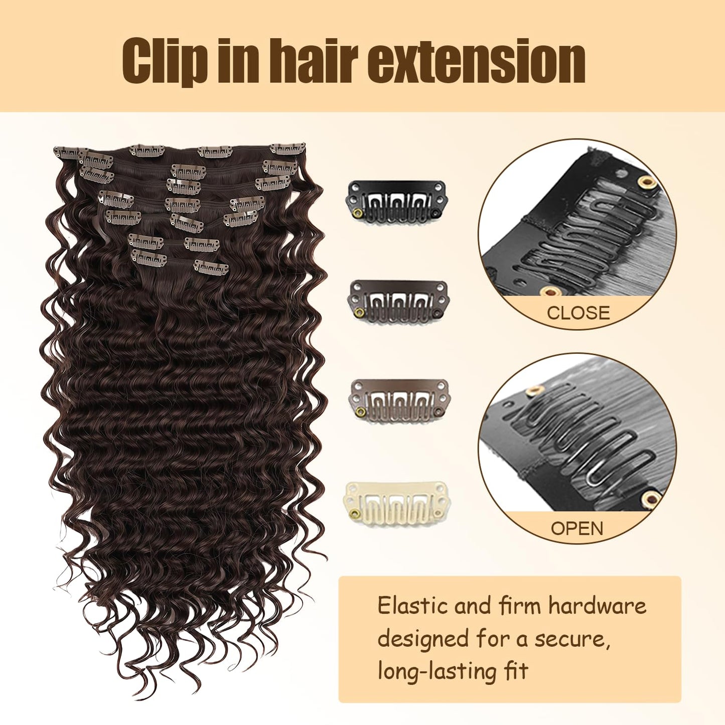 #4 Brown Clip in Hair Extensions Real Human Hair, 18 Inch 120g/7Pcs,Full Shine Dark Brown Remy Human Hair,Chocolate Brown Deep Wave Clip ins Brazilian Virgin Hair Extensions