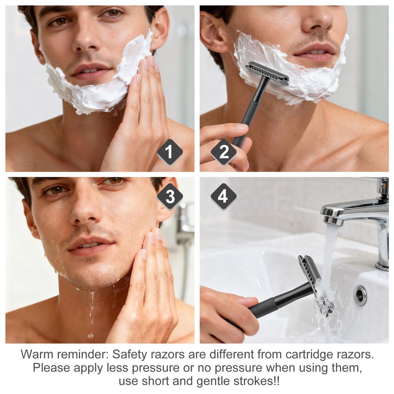 KAIYULUN Safety Razor for Men & Women - Double Edge Single Blade Razor with 10 Blades, Reusable One Blade Razor for Close Shave (Mens & Womens Razor, Eco-Friendly)-Black