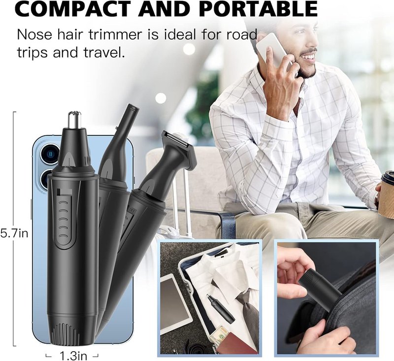 XOOMRSCP Nose Hair Trimmers for Men,Rechargeable Hair Trimmer 3 in 1 Painless Multifunctional Ear and Nose Hair Trimmer with IPX7 Waterproof Dual Edge Blades (Ink Black)