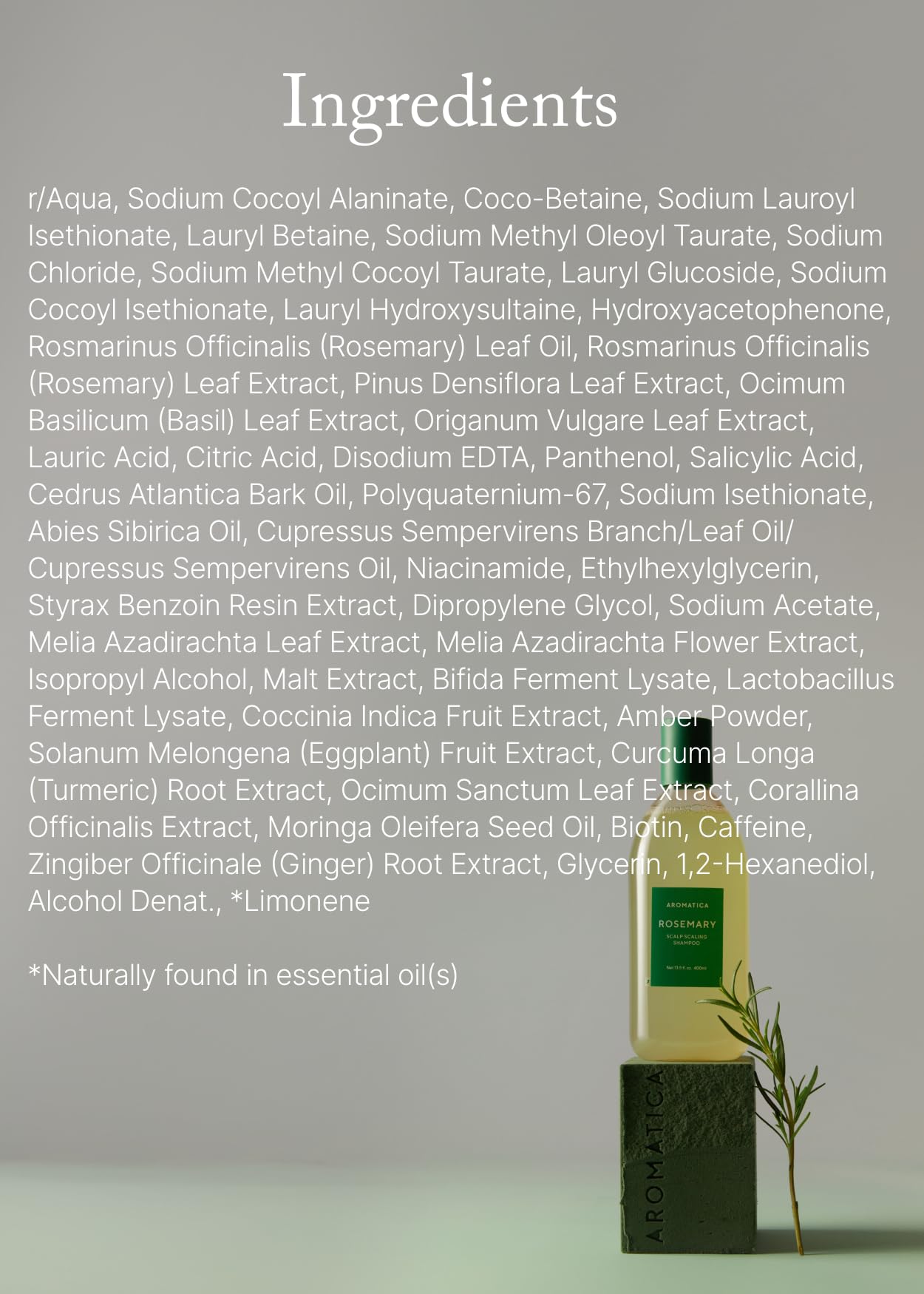 AROMATICA Rosemary Scalp Scaling Shampoo for Hair Growth - Korean Hair Care for Thinning Hair & Hair Loss, Natural Essential Oil, Vegan, Sulfate Silicone Paraben Free (13.53 oz)