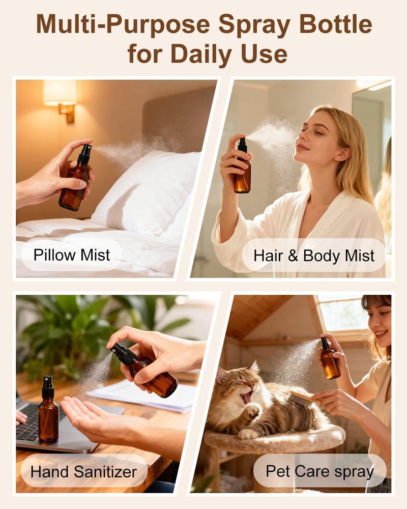 Amber Glass Spray Bottles - 35 Pack 4oz Fine Mist Refillable Containers for Essential Oils, Hair, Travel, Cleaning | Mini Size
