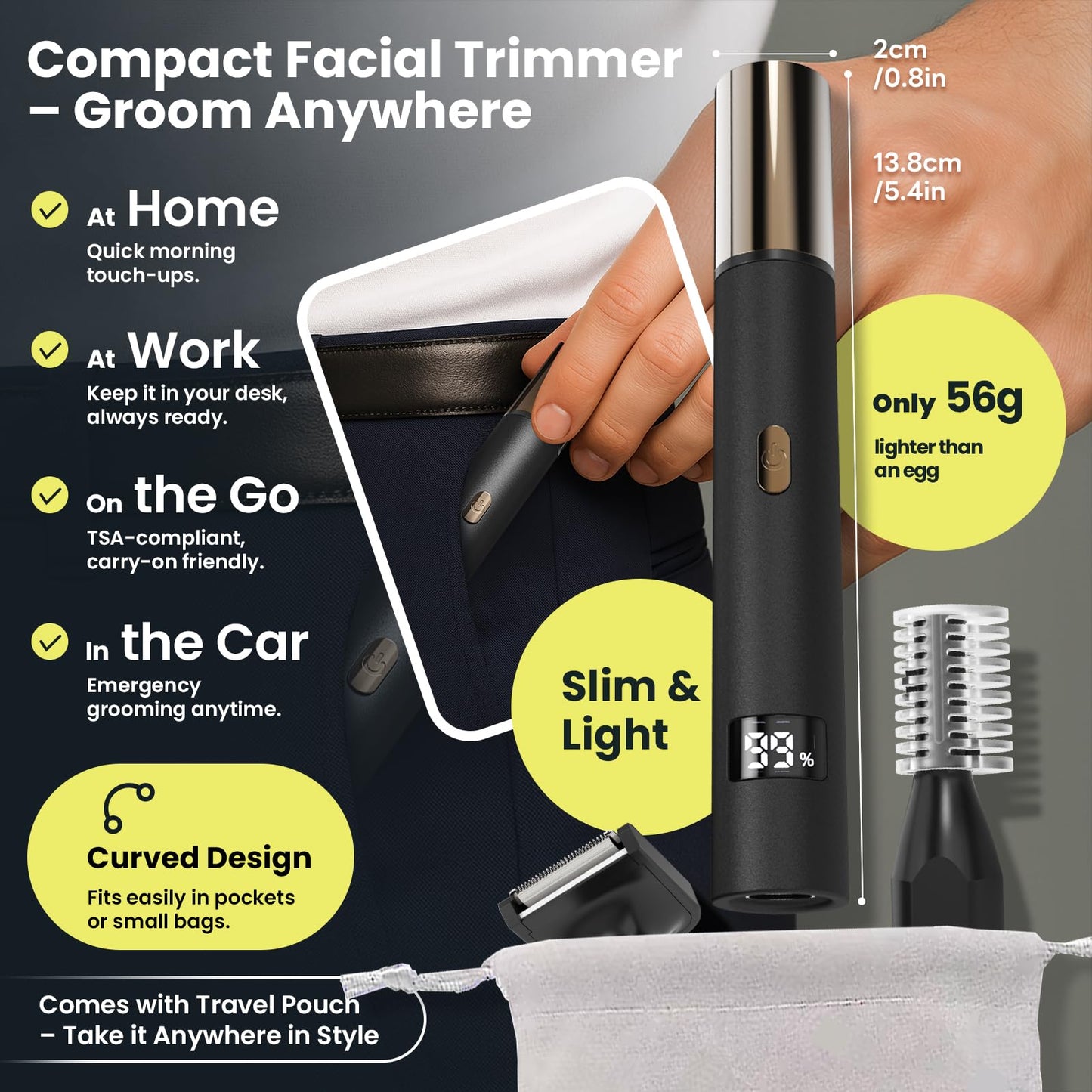 Kynor 3-in-1 Nose Hair Trimmer for Men & Women – Electric Ear and Nose Hair Trimmer, Eyebrow Trimmer, USB-C Rechargeable Facial Hair Removal Device, Stainless Steel Blades, Digital LED Display