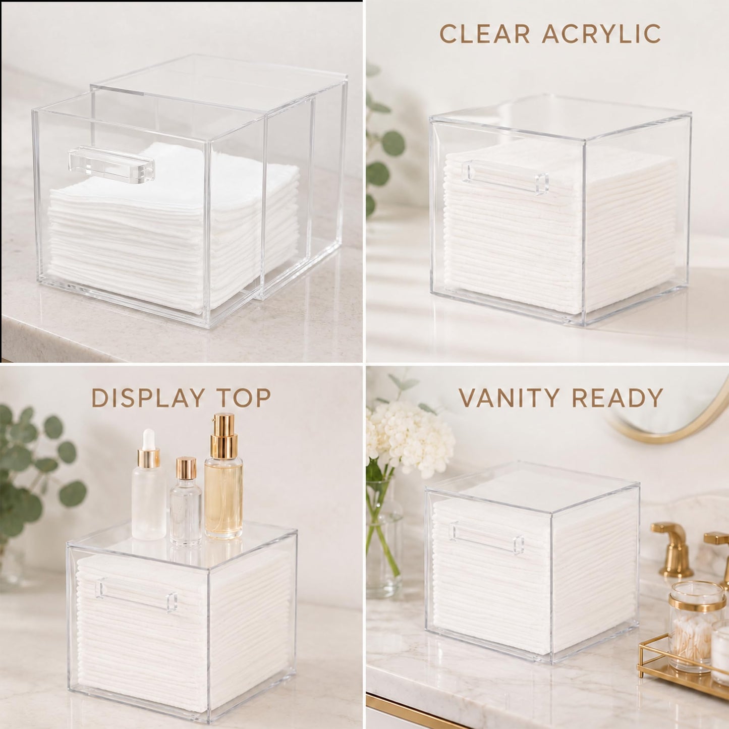 ForPro Premium Pure & Simple XL Facial Towel Acrylic Holder with Drawer, Holds 50 Pure & Simple XL Facial Towels, Disposable Makeup Remover Dry Wipe Holder