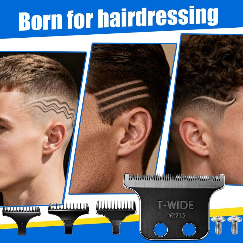 2215 Replacement T Wide Blades Compatible with Wahl 5 Star Detailer Li Trimmer(8081) and (8171) - Adjustable Stainless-steel Zero-Gap Trimmer Blade ((1PC-Black)