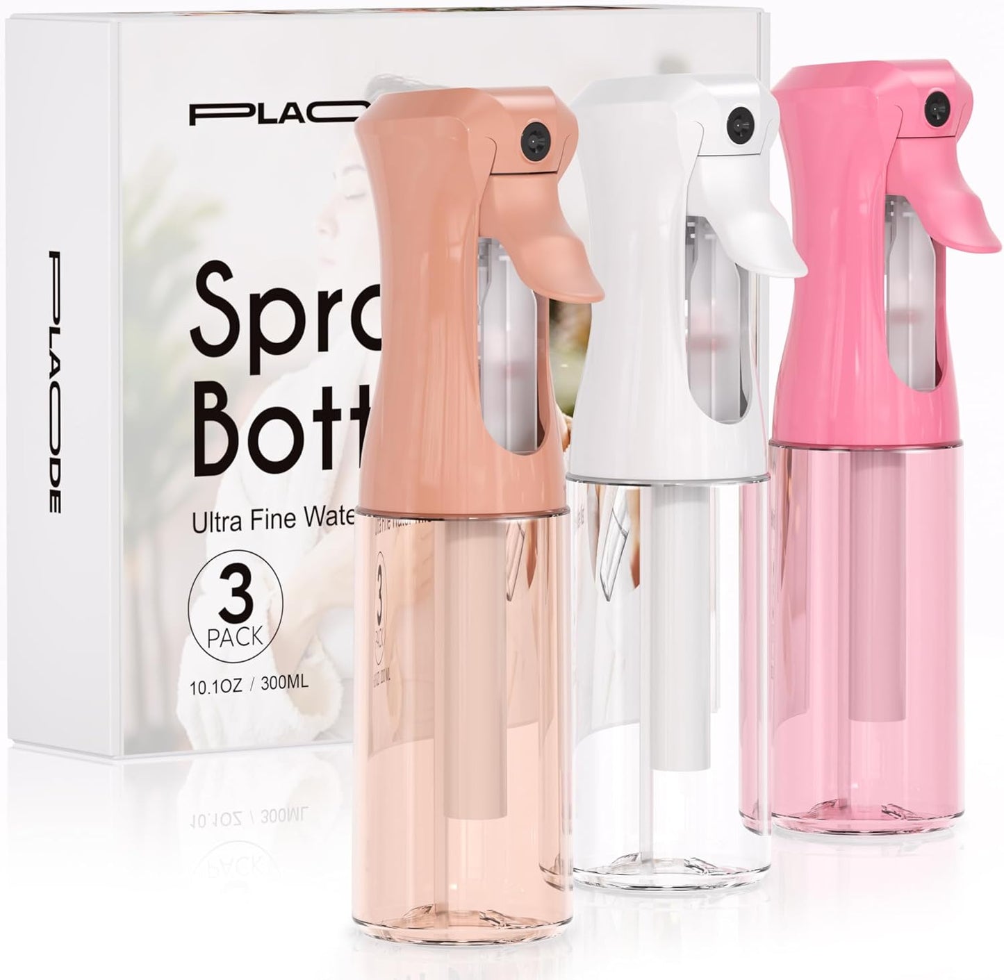 Continuous Spray Bottles - Ultra Fine Mist Refillable Water Sprayer for Hairstyling, Plants, Cleaning | 6.8 OZ (White)