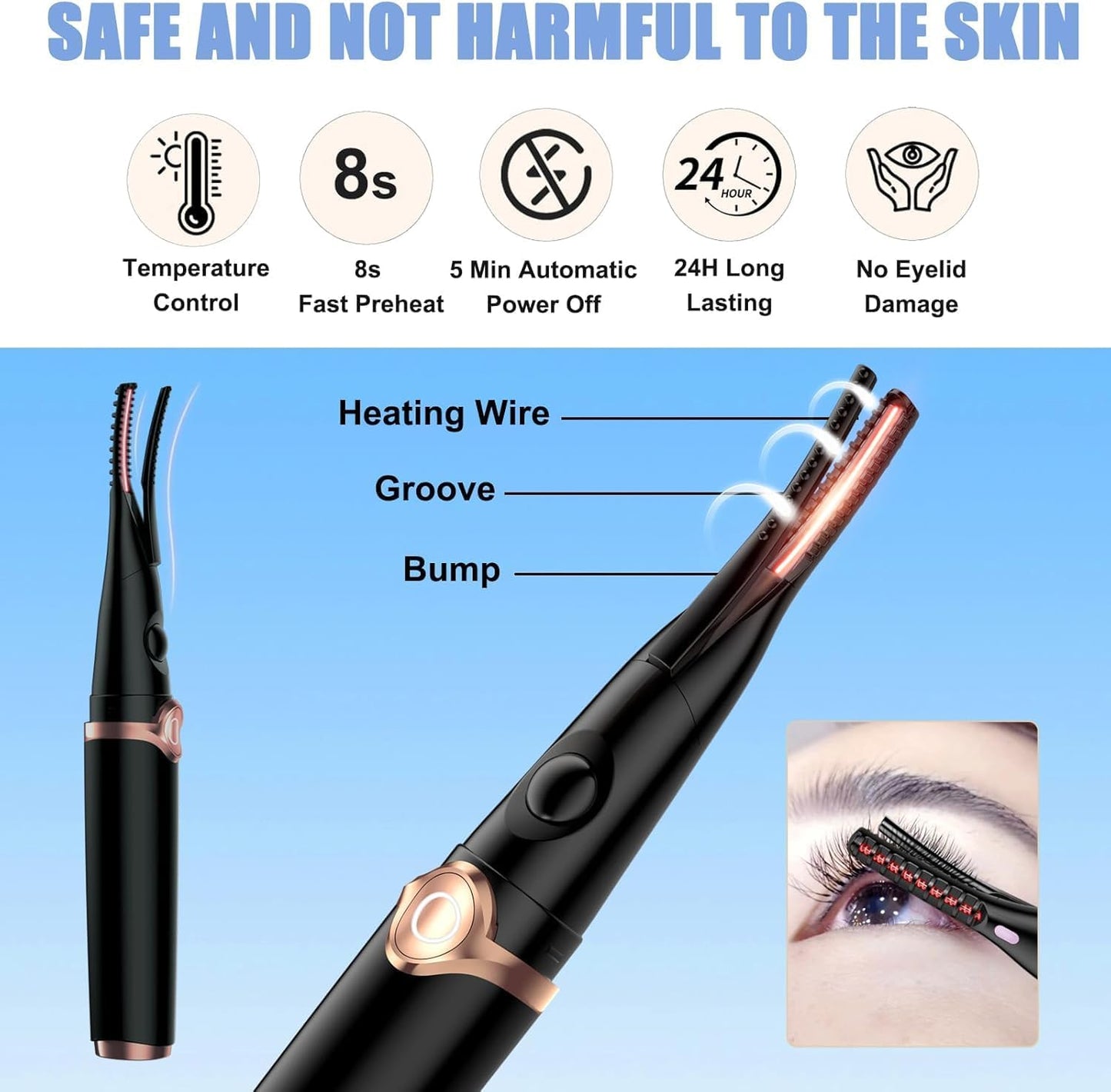 Heated Eyelash Curler - USB Rechargeable 2-in-1 Design | 3 Temperature Modes, 24H Long-Lasting Curl, Black
