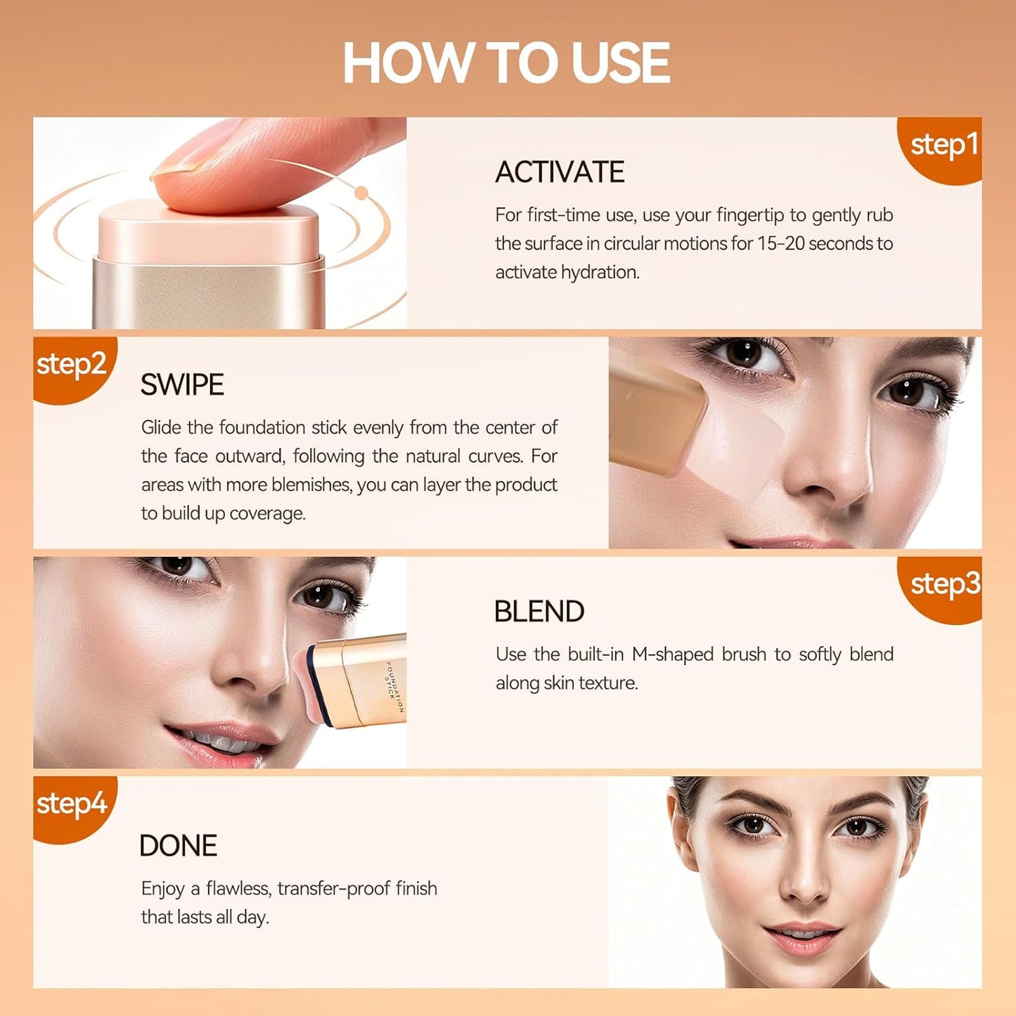 Korean Foundation Stick for Mature Skin - Buildable Light to Medium Coverage | Dual-Ended with Brush, Natural Dewy Finish (Dark Coffee)