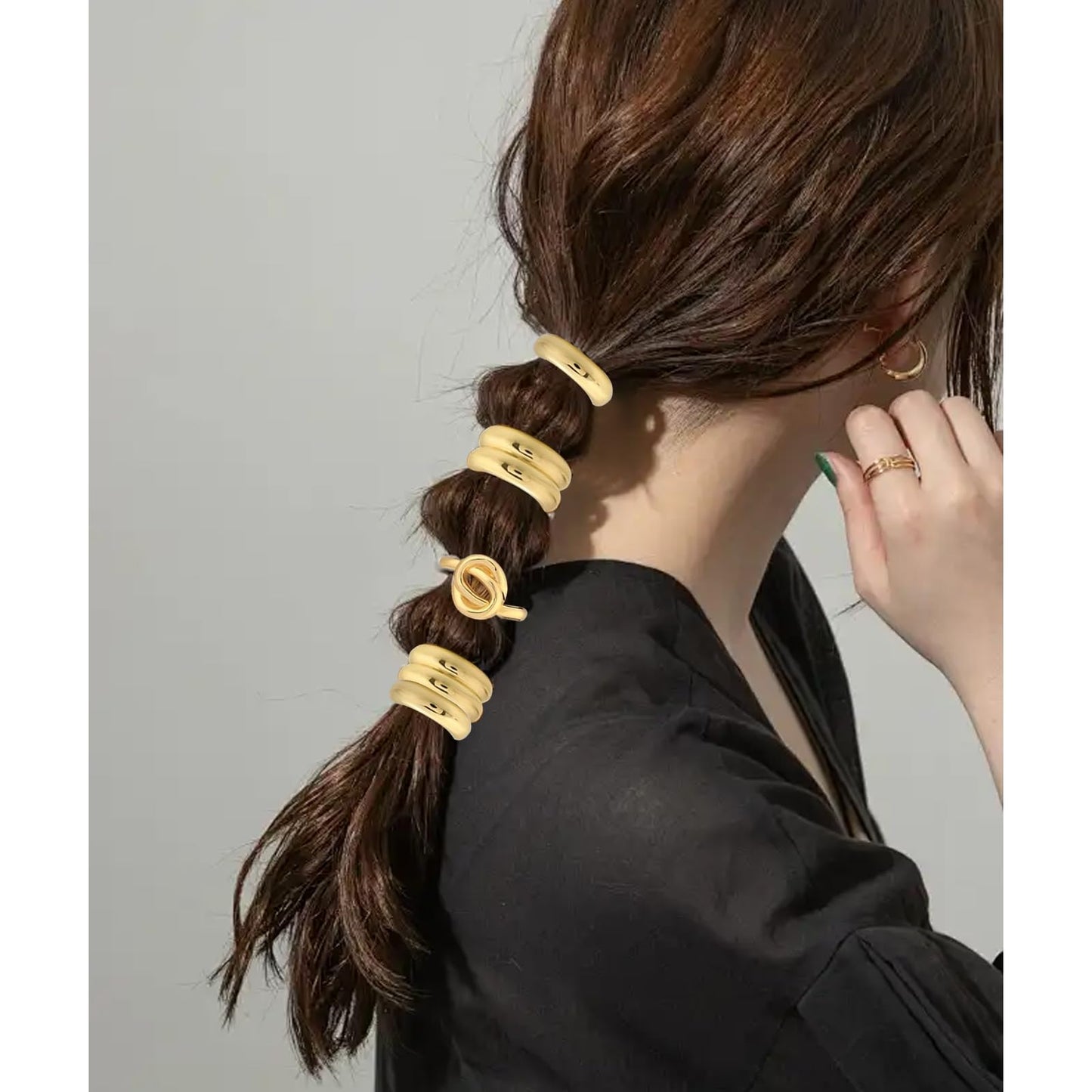6Pcs Gold Hair Ties,Metal Hair Ties for Thick Hair,Damage Ponytail Holders,6 Styles Hair Accessories for Women