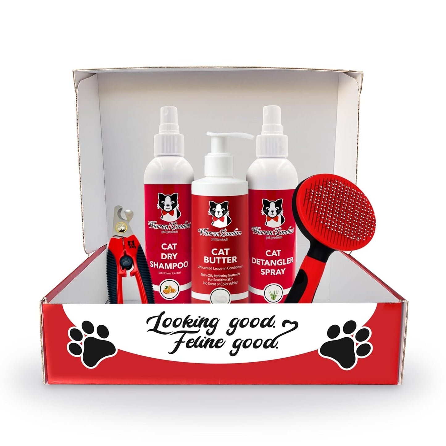 Ultimate Cat Grooming Gift Box - 5-in-1 At-Home Spa Kit with Detangler Spray, Hydrating Butter & Nail Clippers | Perfect Cat Care Essentials