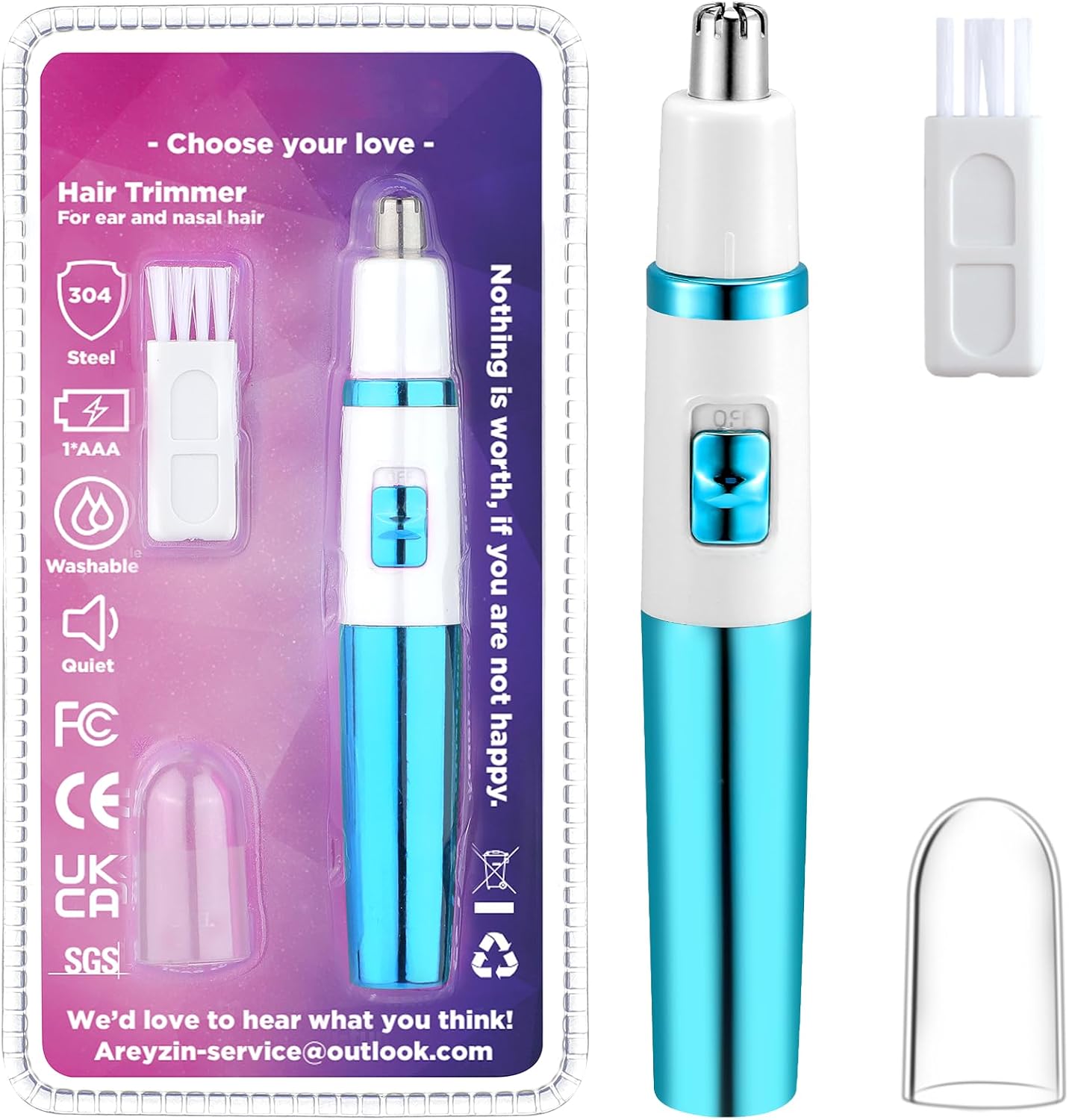 Ear and Nose Hair Trimmer for Women - Professional Painless Clipper | Waterproof, Dual Edge Blades, Battery-Operated