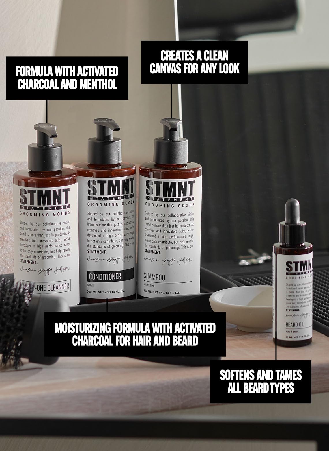 STMNT Grooming Goods Conditioner, 10.1 oz | Softens Hair | Restores Shine | Moisturizing Formula w/Activated Charcoal & Menthol | All Hair Types