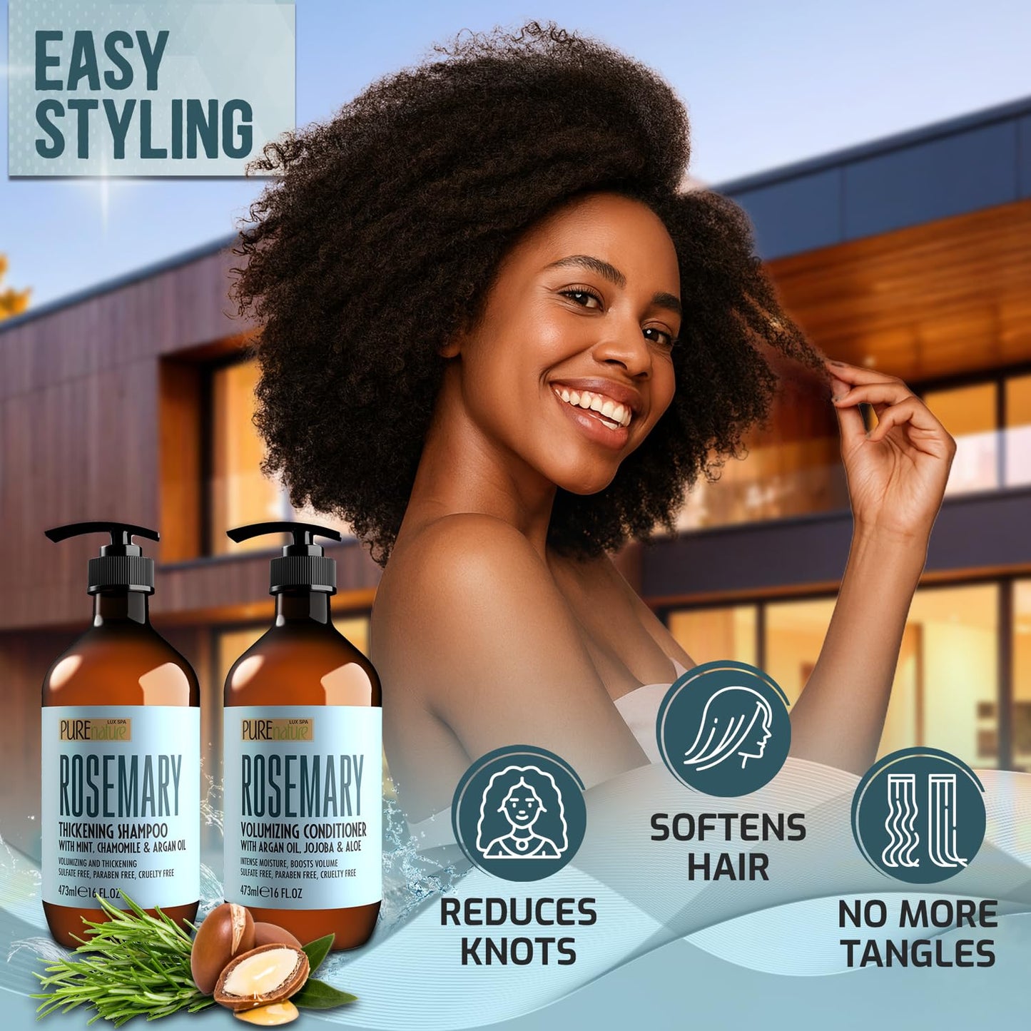 Rosemary Shampoo and Conditioner Set - Sulfate-Free Volumizing Formula for Thinning Hair | 16 Fl Oz (Set of 2)