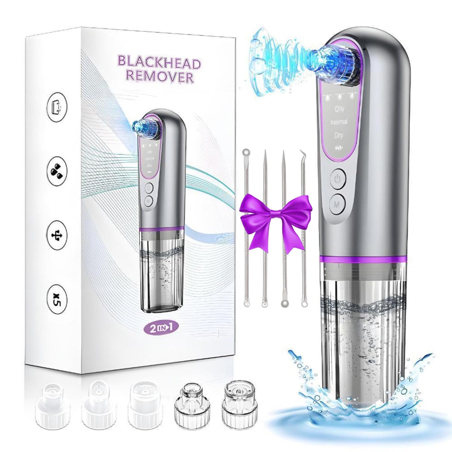 Blackhead Remover Suction Pore Vacuum Hydro Facials Hydrating Pore Cleaner Machine Pimple Extractor with USB Charging Cable Beauty Device