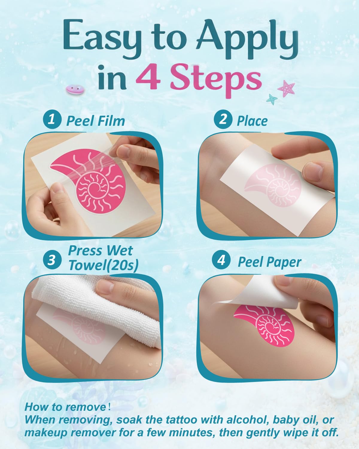 Mermaid Temporary Tattoos for Kids - 106 Waterproof Ocean & Mermaid Designs | Non-Toxic, Easy to Apply for Birthday Parties