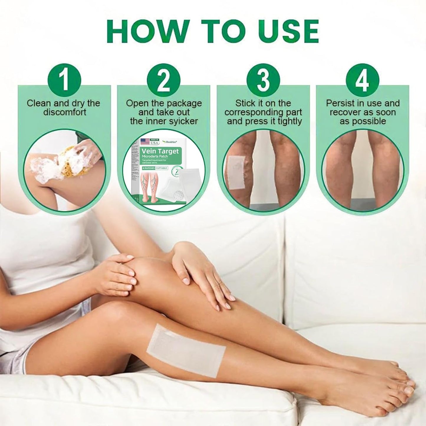 Healrize Vein Target Microdarts Patch - Natural Varicose Vein Treatment for All Skin Types | 2 Boxes