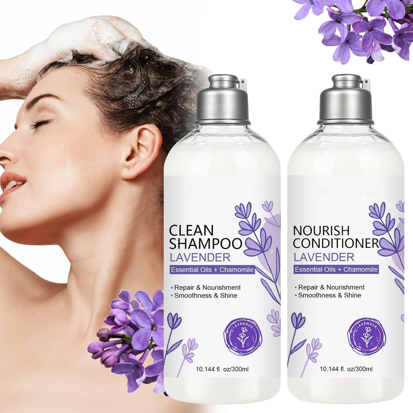 Lavender Shampoo & Conditioner Set - Nourishing Hair Care with Essential Oils | Deep Hydration & Silky Shine for Dry Hair