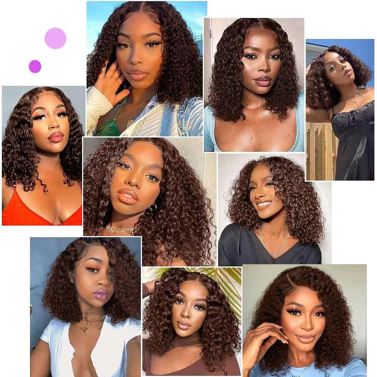 Maytune Chocolate Brown Culry Bob Wig Human Hair Glueless Wigs Human Hair Pre Plucked Pre Cut 4# Deep Wave Human Hair Bob Wigs For Black Women Wear and Go Glueless Wig Deep Wave 14Inch