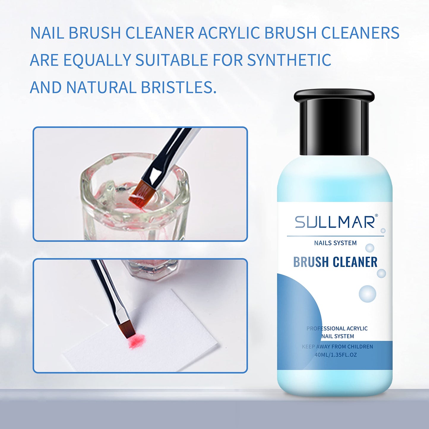 SULLMAR Acrylic Nail Brush Cleaner 40ml Nails Nail Art Tools for Quickly Clean Gel Nail Art Brush with Nail Cotton Pads Glass Cup for Salon Home 1.35fl.oz